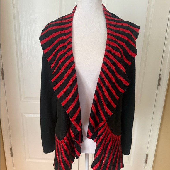 Madison Hill Sweaters - Chic Black and Red Striped Women's Cardigan